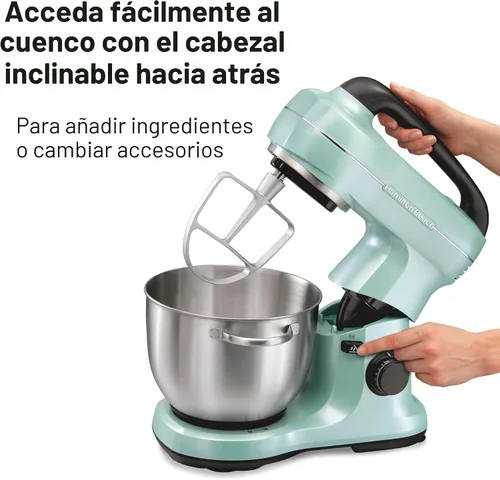 Miniatura 6 de Hamilton Beach Batidora eléctrica de pie, 4 cuartos, gancho para masa, accesorio batidor plano, protector contra salpicaduras, 7 velocidades