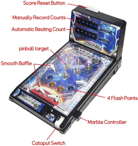 Miniatura 2 de Retro Arcade Game Desktop Pinball Machine Electronic Super Marble Arcade Machine Mini Pinball Juego con marcador de música ligera