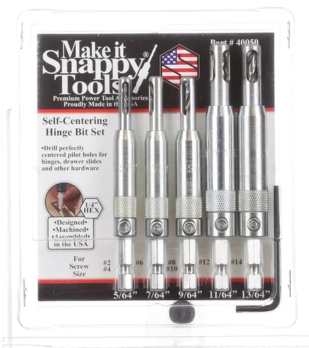 Miniatura 3 de Snappy Tools - Juego de brocas de bisagra autocentrante de 5 piezas, con resorte. Fabricado con orgullo en los Estados Unidos.