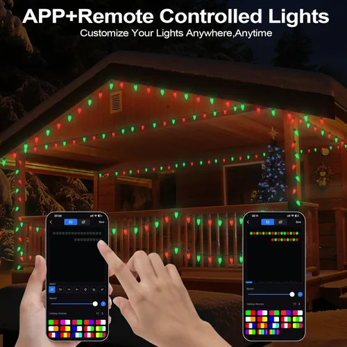 Miniatura 2 de Luces de Navidad Inteligentes C9 para Exteriores, 66 PIES 100 LED Control Remoto APP Luces de Cadena, Luces de Navidad DIY Persecución, Cambio