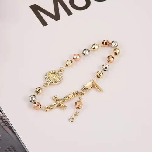 Miniatura 9 de HZMAN Pulsera de cruz con cuentas de rosario virgen de Guadalupe ajustable para mujer, regalo de joyería
