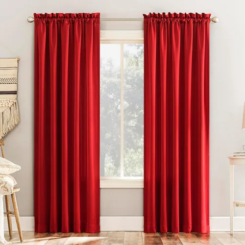 Sun Zero Barrow - Juego de 2 paneles de cortinas con bolsillo para barra, ahorro de energía, color rojo festivo, 54 pulgadas de ancho x 63 pulgadas