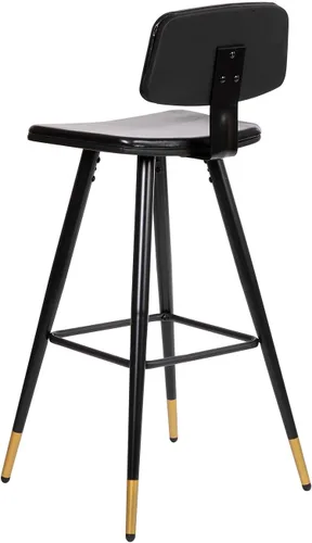 Miniatura 8 de Flash Furniture Kora Taburetes de bar de respaldo bajo de grado comercial, tapicería LeatherSoft negra, marco de hierro negro, reposapiés integrado