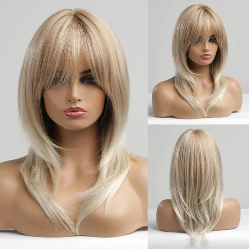 Miniatura 21 de Alanhair MEACO - Pelucas color castaño rojizo para mujer, pelucas largas en capas naranjas con flequillo, pelucas de fibra sintética resistentes al