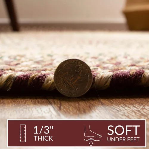 Miniatura 4 de Super Area Rugs Alfombras Trenzadas Alfombra de Cocina Estilo Granja - Alfombra Trenzada Ridgewood para Sala de Estar - Reversible - Borgoña / Beige