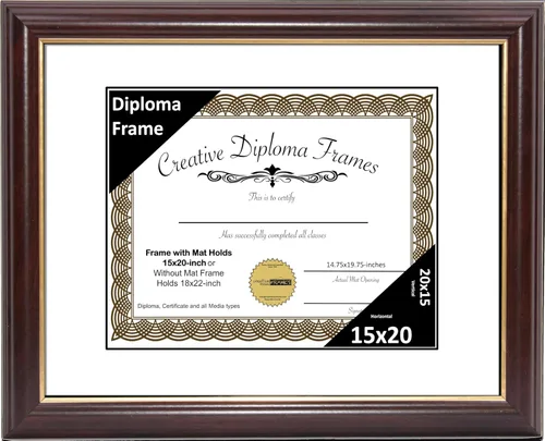 Miniatura 56 de Creative Picture Frames Marco para Diploma de Caoba con Borde Dorado de 12x16 pulgadas con Vidrio y Paspartú Negro y Colgadores de Pared Instalados