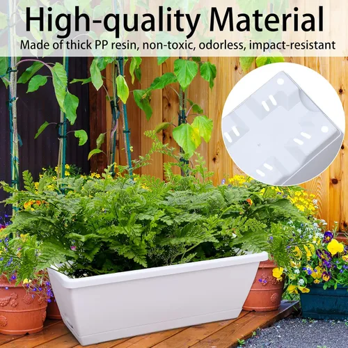 Miniatura 4 de CHUKEMAOYI Macetero para ventana, paquete de 7 macetas de plástico para verduras, macetas rectangulares de 17 pulgadas con platillos