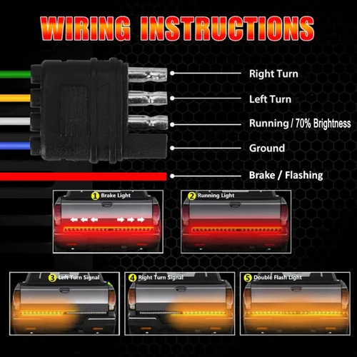 Miniatura 7 de Barra de luz led de 60 pulgadas para puerta trasera de camión, tira de luz con flecha, 528smd, señal de giro secuencial ámbar, kit de luz de freno