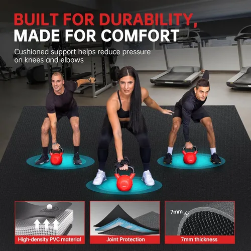 Miniatura 3 de GymCope - Alfombra grande para entrenar en casa, 12 x 6 pies, 10 x 6 pies, 9 x 6 pies, 8 x 6 pies, 7 x 5 pies, 6 x 4 pies, extragrueso, alfombra