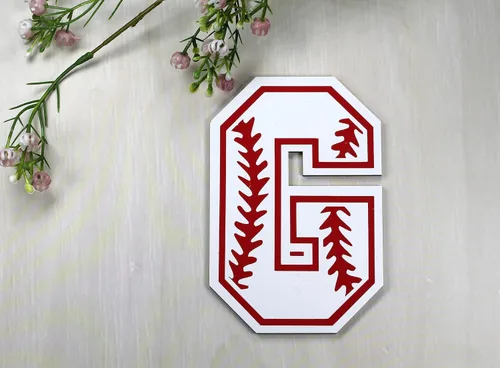 Miniatura 2 de Letra de madera con temática deportiva para habitación de niño - Decoración de sala deportiva (béisbol)