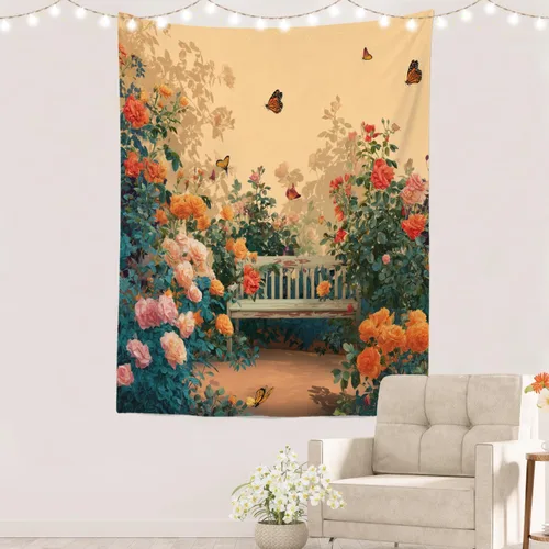 Miniatura 7 de Batmerry Tapiz de pintura abstracta apagado, trazos de expresión artística arte de pared, decoración para colgar, fibra de poliéster, blanco