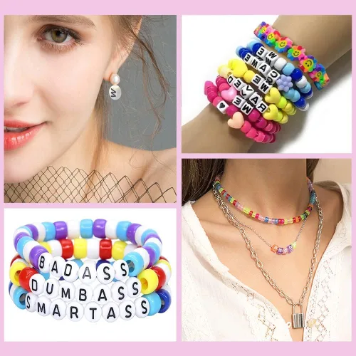 Miniatura 9 de LIS HEGENSA Kits de Abalorios de Manualidades DIY de 28 Colores Regalos para Niñas, 1200 PIEZAS Cuentas Pony Kits para Hacer Pulseras con Cuentas