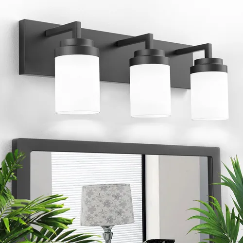 Miniatura 26 de Juego de 2 apliques de pared negros mate, con pantalla de cristal transparente, lámpara de montaje en pared para dormitorio, espejo y sala de estar