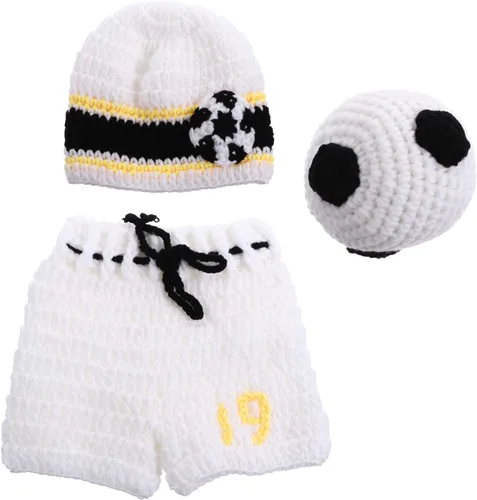 NUOBESTY - Juego de 3 piezas de accesorios de fotografía para bebés recién nacidos de fútbol, ganchillo, traje para bebé, deporte, fiesta temática,