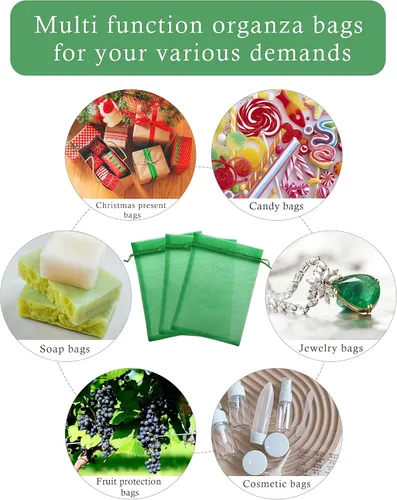 Miniatura 6 de 100 bolsas de regalo verdes de organza de 6 x 9 pulgadas, pequeña bolsa de malla con cordón para joyería, bolsa de regalo para el día de San