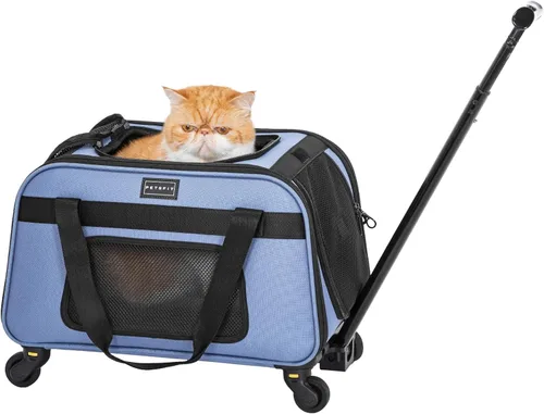 Miniatura 10 de PETSFIT Transportador para gatos aprobado por aerolíneas con ruedas diseñado para perros/gatos pequeños con cuerda de seguridad ajustable y ruedas