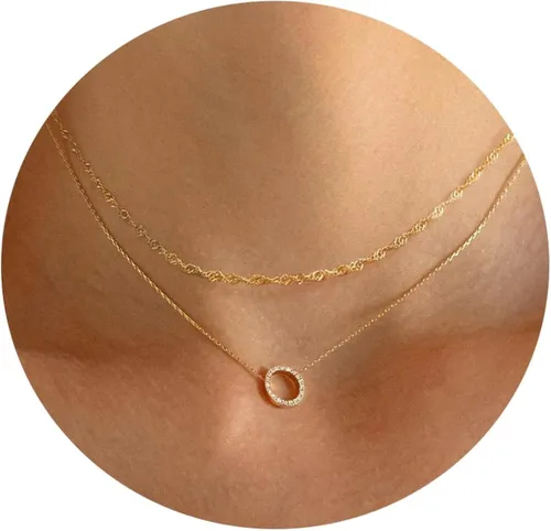 Krudan Delicados collares de oro para mujer, circonita cúbica chapada en oro de 14 quilates, collares en capas, lindo collar de gota en Y,