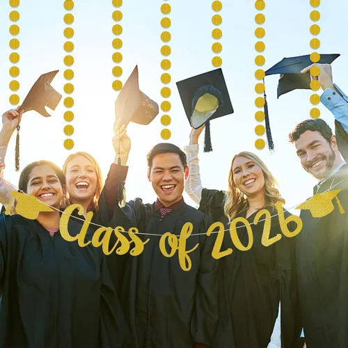 Miniatura 2 de Banner dorado con purpurina para la clase de 2026, decoraciones de graduación de la clase de 2026, cartel de graduación 2026, letrero