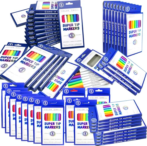 Color Swell Super Tip - Marcadores lavables a granel, paquete de 50 cajas de 8 colores vibrantes (400 marcadores en total), perfectos para niños,