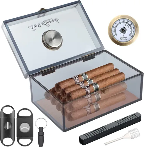 Miniatura 8 de Scotte - Tarro/estuche/caja de humidificador de puros acrílico con humidificador e higrómetro, humidificador que puede contener aproximadamente 20
