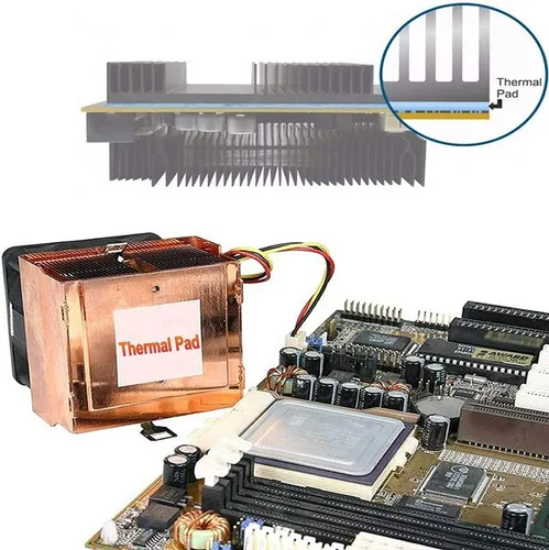 Miniatura 3 de Almohadilla térmica, 3.937 x 3.937 x 0.020 in, altamente eficiente, 6.0 W/mK, almohadilla de silicona aislada resistente al calor para IC SSD CPU
