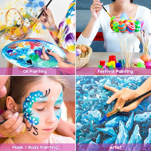 Miniatura 6 de Soucolor - Juego de pinceles para pintura acrílica, 120 unidades, punta redonda y puntiaguda, pinceles de artista para pintura acrílica, acuarela