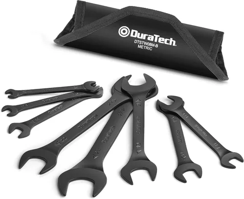 Duratech - Juego de llaves de extremo abierto súper delgadas, métricas, 8 piezas, de 5.5 mm a 27 mm, con revestimiento electroforético negro, con