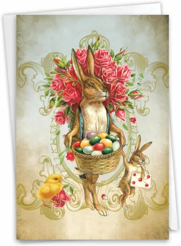 Miniatura 13 de NobleWorks Tarjeta de felicitación de Pascua con sobre de 5 x 7 pulgadas (1 tarjeta) Bunny Flowers C10963EAG
