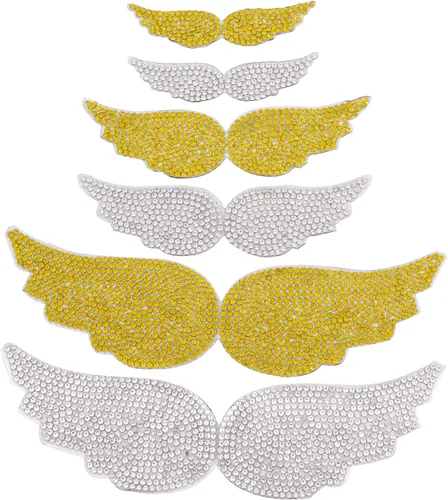 Craftdady 12 parches de diamantes de imitación para planchar con alas de ángel de cristal, apliques Hotfix para ropa, bolsos, jeans, chaquetas,
