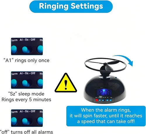 Miniatura 5 de Plplaaoo Reloj despertador volador para durmientes pesados, helicóptero LED helicóptero, helicóptero, helicóptero, helicóptero, hélice, novedoso