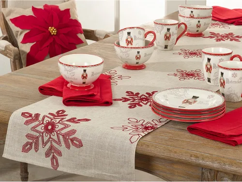 Miniatura 2 de Saro Lifestyle Camino de mesa bordado con copos de nieve, 16 x 90 pulgadas, rojo