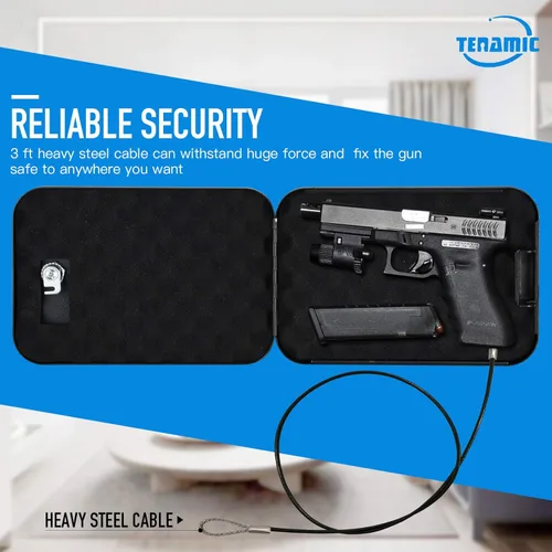 Miniatura 3 de Tenamic Caja fuerte para pistola, caja de seguridad portátil para pistola de viaje, caja de bloqueo de pistola de acero sólido para el hogar, cajas