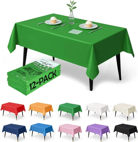Miniatura 17 de Paquete de 12 manteles de plástico negro – Cubiertas de mesa desechables de 54 x 108 pulgadas para mesas rectangulares, resistentes y resistentes al