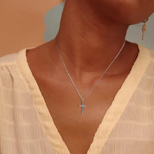 Miniatura 104 de Fettero - Collar con dije de cruz de fe, chapado en oro de 14 K, cadena fina, minimalista, simple, pequeña, para oración, regalo de joyería religiosa