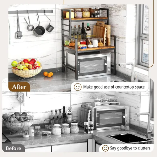 Miniatura 9 de Giantex Soporte de Microondas de 3 Niveles, Estante para Horno de Microondas que Ahorra Espacio con 2 Estantes Abiertos y Marco de Metal Resistente