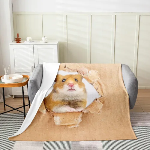 Miniatura 2 de Manta de hámster de 40 x 50 pulgadas, diseño de ratón marrón, manta de forro polar de animales lindos 3D, decoración de dormitorio, manta de franela