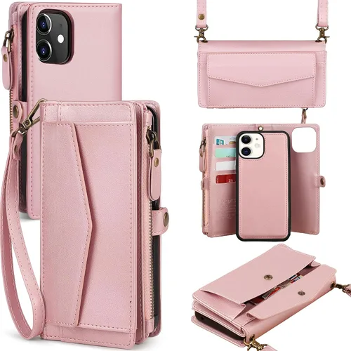 Funda tipo cartera para iPhone 11 para mujer, compatible con carga inalámbrica con bloqueo RFID, funda magnética desmontable de cuero con correa