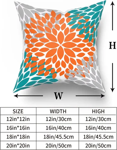 Miniatura 5 de Kawani Fundas para Almohada Naranja Turquesa Gris 20x20 Dahlias Floral Modernas Fundas de Almohada de Estilo Rústico de Granja para Sofá de Algodón