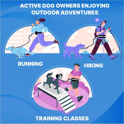 Miniatura 7 de Correa para perro manos libres con cinturón y bolsa grande con cremallera, correa de cintura para pasear perros, correr y senderismo, costuras Negro