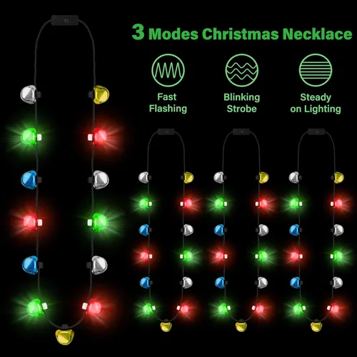 Miniatura 3 de EOBOH Collar de Luces de Navidad, 3 Piezas Collares de Navidad con Campanas que se Iluminan, Collares de Cascabeles de Navidad para Mujeres