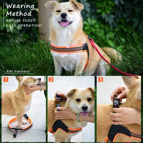 Miniatura 3 de Arnés para perro sin tirones, ultra suave, transpirable, acolchado, para mascotas, 2 botones ajustables, arnés reflectante 3M para mascotas