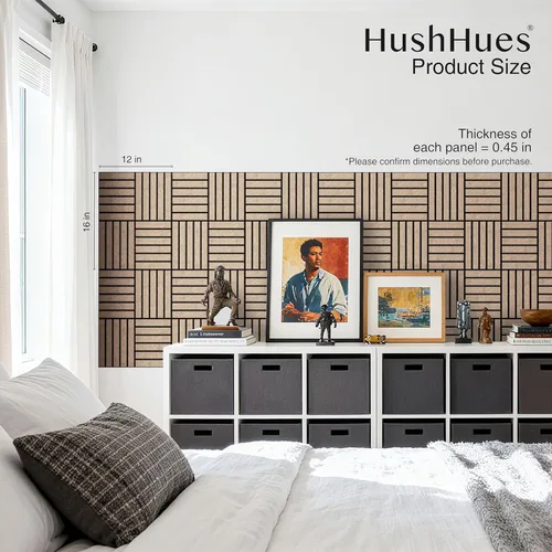 Miniatura 5 de Paquete de 12 paneles acústicos, paneles de pared acústicos grandes de 16 x 12 x 0.4 pulgadas, paneles autoadhesivos de absorción de sonido