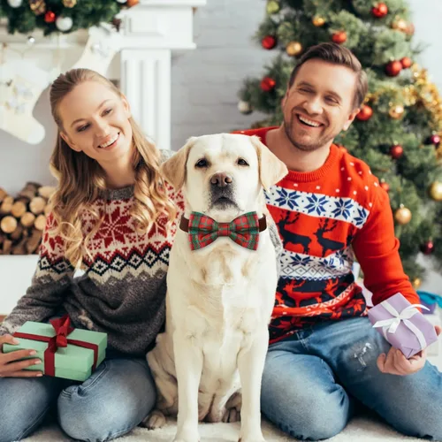 Miniatura 6 de Silkfly 60 piezas de collar de perro a cuadros de Navidad, corbatín a granel, accesorios de vacaciones, lazos para cachorros, collares desmontables