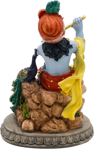 Miniatura 8 de alikiki Estatua hindú de Krishna de Dios Krishna – 5.5 pulgadas de alto indio Señor Krishna ídolo toca la flauta con artículo Murti pavo real Murti