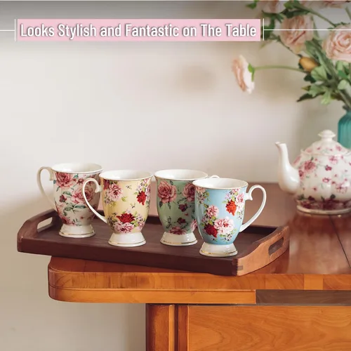 Miniatura 4 de BTT- Tazas de café grandes, 12 onzas, juego de 4, tazas florales para tazas de café, porcelana de porcelana, taza de té