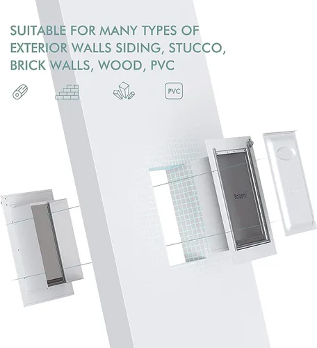 Miniatura 2 de Baboni - Puerta para mascotas para pared, con 3 solapas, marco de acero y túnel expansible, cerradura de aluminio, con doble solapa, resistente