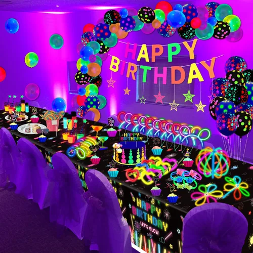 Miniatura 2 de Paquete de 259 suministros para fiestas con temática brillante, decoración de fiesta de cumpleaños, globos, palos, gafas y diadema
