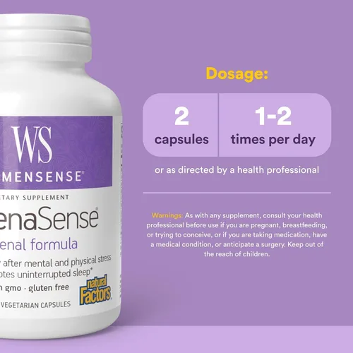 Miniatura 3 de WomenSense AdrenaSense de Natural Factors, AdrenaSense, suplemento herbario para apoyo suprarrenal y alivio del estrés, vegano, sin OMG, 120 cápsulas