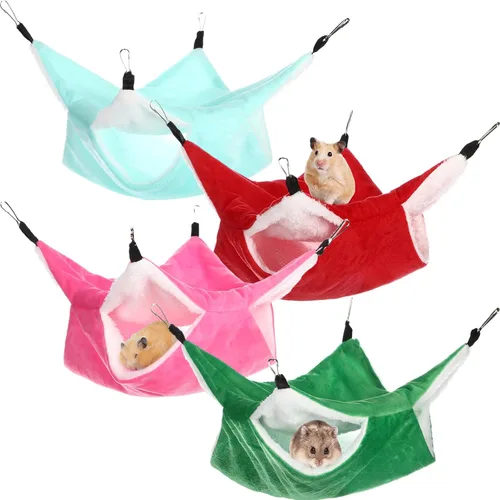 Miniatura 9 de Nuogo Hamaca de rata de 4 piezas para jaula de animales pequeños, hamacas de hurón colgantes para ratas, accesorios de cama de hurón de doble capa