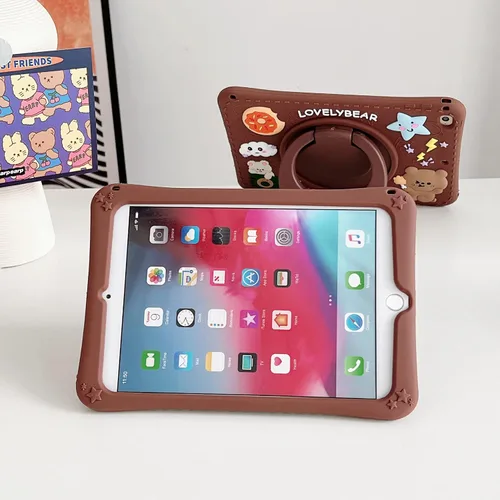 Miniatura 6 de Funda para Samsung Galaxy Tab S6 Lite P610/P615 de 10.4 pulgadas, silicona suave con patrón de oso marrón con cordón y soporte plegable a prueba
